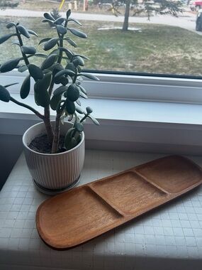 Hand-Carved Wooden Divided Tray - Warm Brown - 3 Sectional Wood Decor